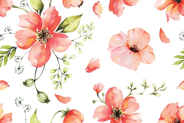 Pattern of orange flowers with watercolor for fabric and wallpaper.Botanical floral backgrond