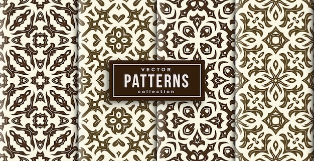 Pattern ornament style brown and white colors set of four. seamless background set