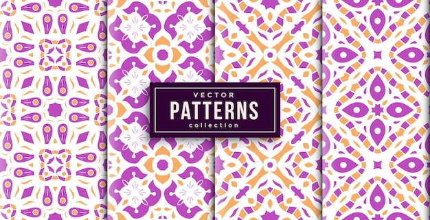 Pattern ornament style purple colors set of four. seamless background set