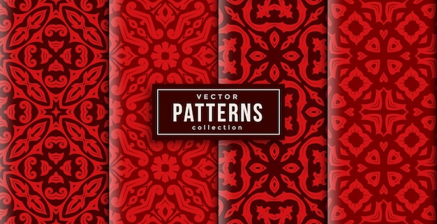 Pattern ornament style red colors set of four. seamless background ready to print