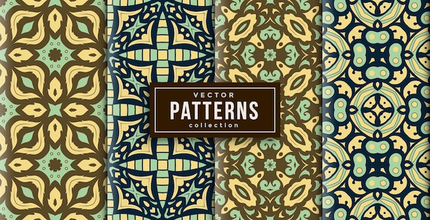 Pattern ornament style three colors set of four. seamless background set