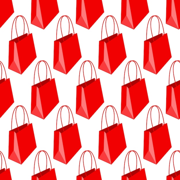 Pattern of a paper shopping bag with handles in red colors on a white background Seamless