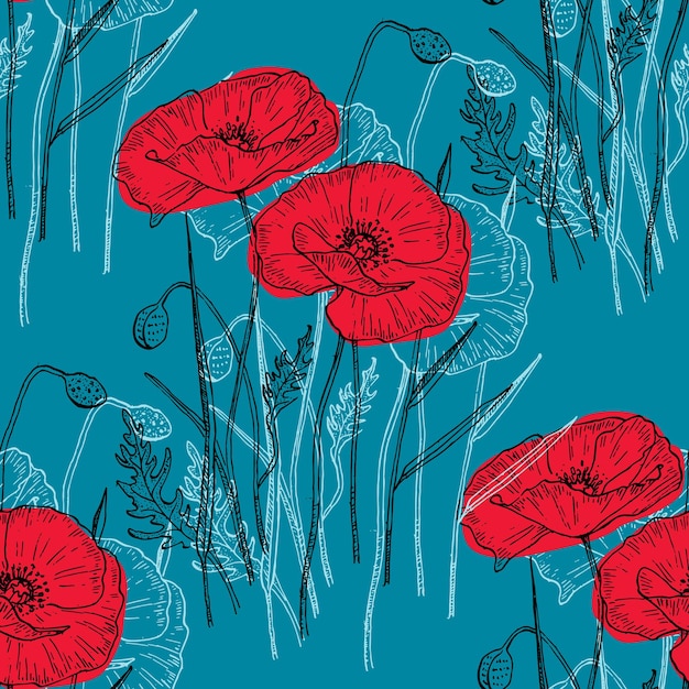 Vector pattern of poppy flowers