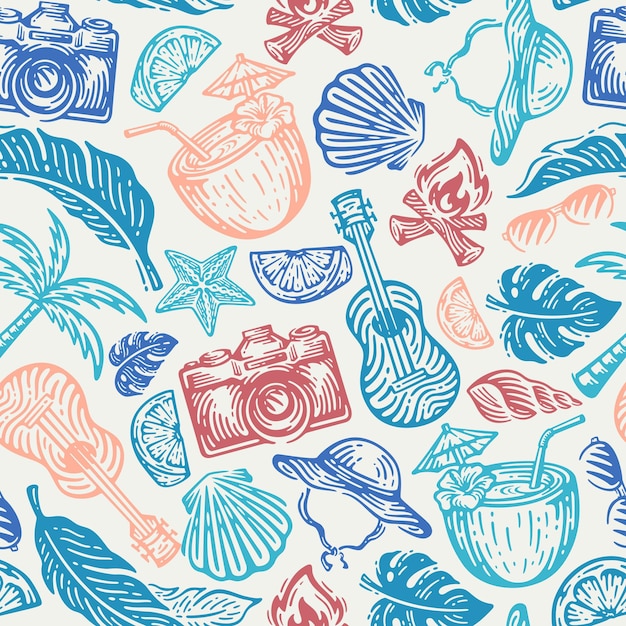 pattern seamless of beach element in doodle