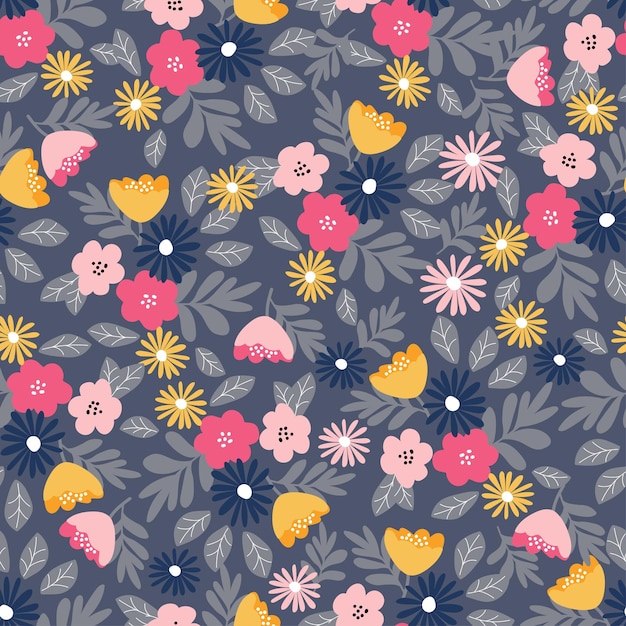 Pattern seamless flat background with bright colors on a dark background Hand drawn botanical pattern in doodle stylex9