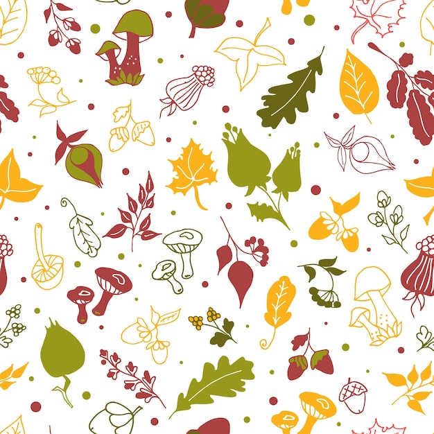 Pattern seamless pattern with fall leaves and berries nuts mushrooms Leaves background