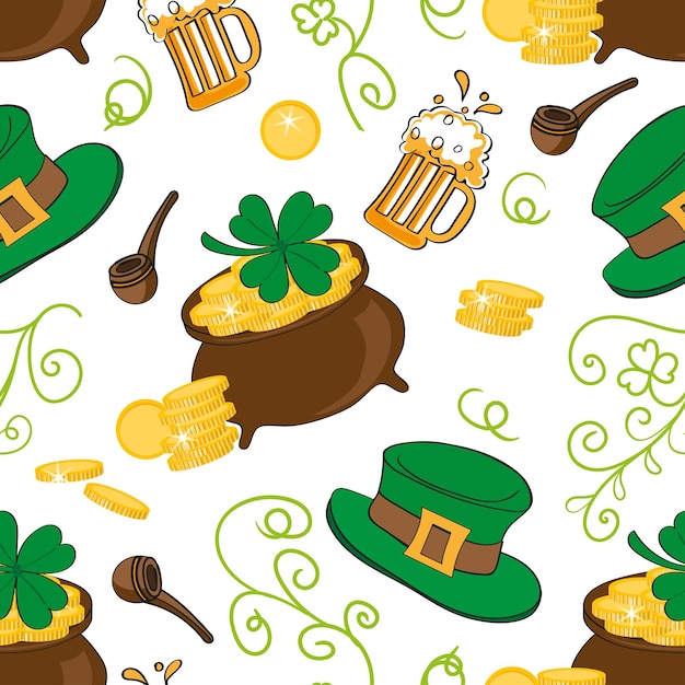 Pattern seamless pattern with symbols of St Patrick's Day Hand drawn background for packaging banner cover postcardx9