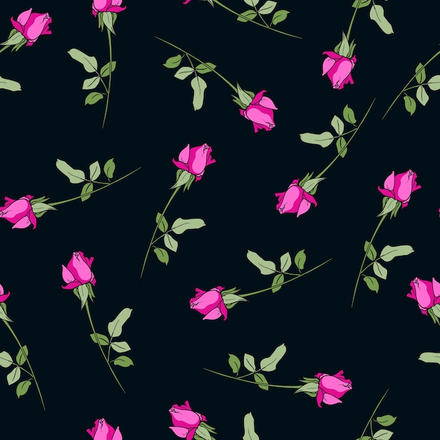 Pattern seamless pink rose flowers black background print for textile beautiful  for the fabric design ornament