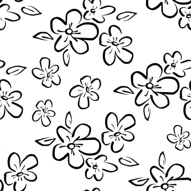 Pattern seamless sketch monochrome flowers trend in textiles vector background floral fabric