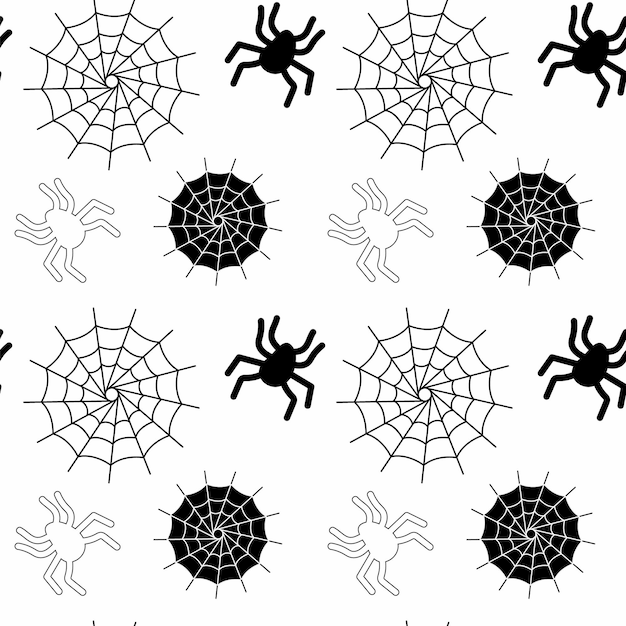 Pattern seamless spider and web on white background Vector Illustration