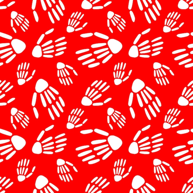 Pattern of Skeleton hand on a red background