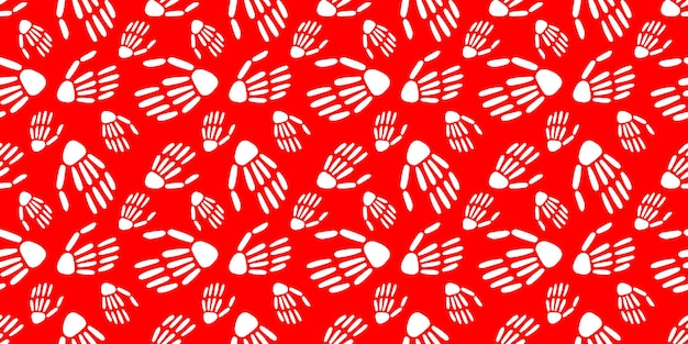 Pattern of Skeleton hand on a red background