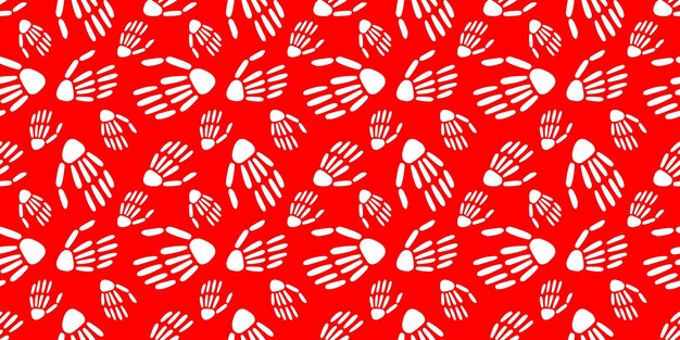 Pattern of Skeleton hand on a red background