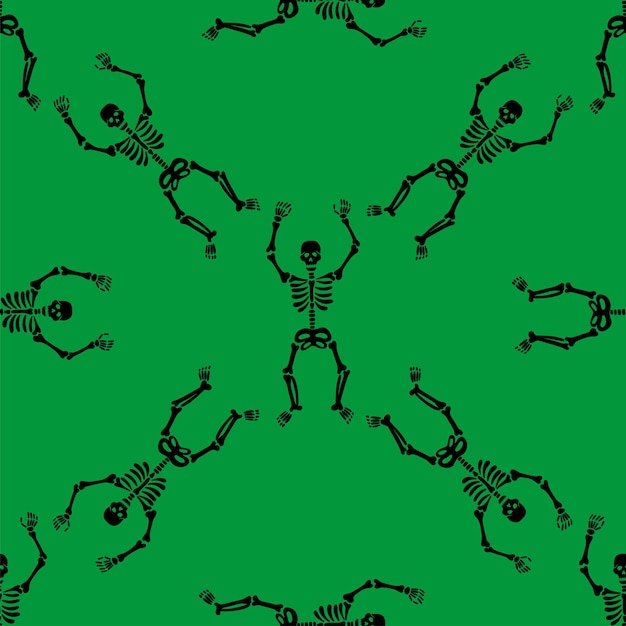 Pattern of skeletons on a green background