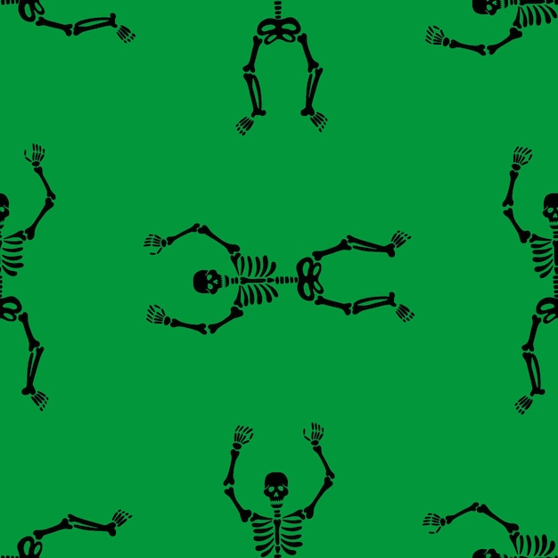 Pattern of skeletons on a green background