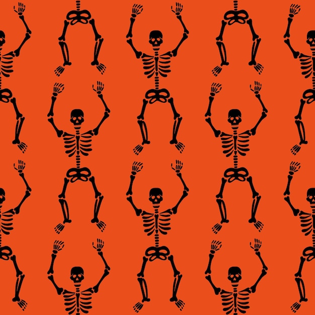 Pattern of skeletons on a orange background