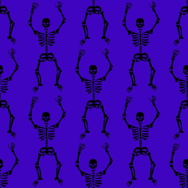 Pattern of skeletons on a purple background