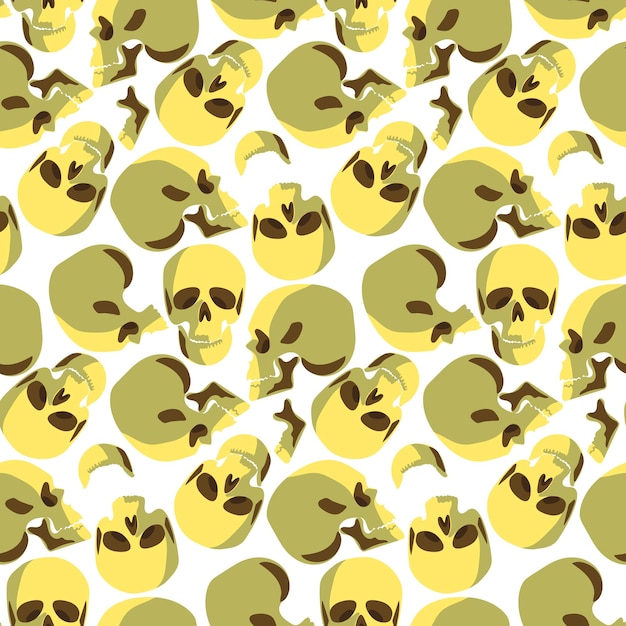 A pattern of skulls from different angles Background with portraits human skulls on a white