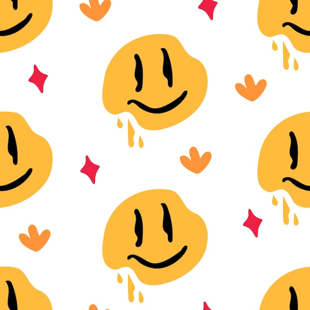 A pattern of smiles in the retro style of the 70s Good vibes multicolored picture Vector