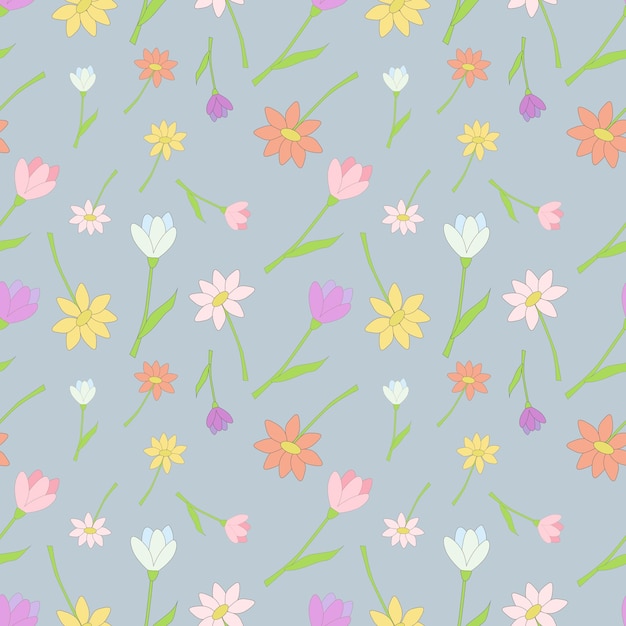 Pattern of spring flowers on a bluegray background