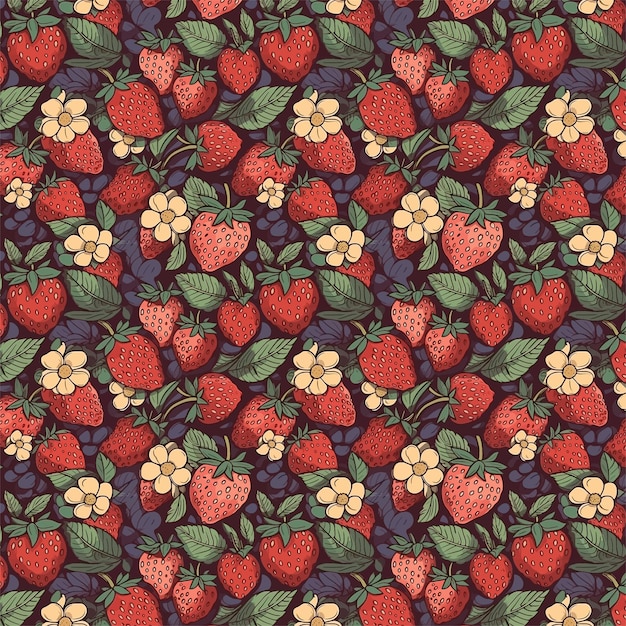 A pattern of strawberries with a yellow flower on the top.