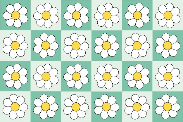 Pattern in the style of y2k. Floral background in a checkerboard in green shades.