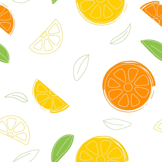 Pattern summer orange and lime with leaves