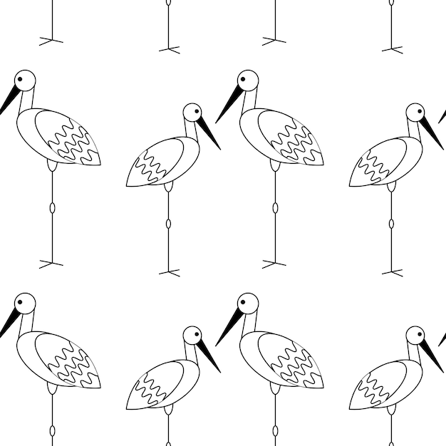 Pattern on the theme of birds Square pattern with storks Vector linear illustration