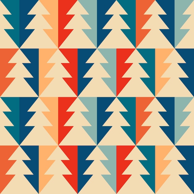 A pattern of trees with different colors and shapes.