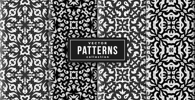 Pattern two colors set of four. seamless batik style background ready to print