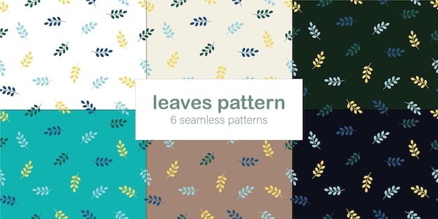 Pattern of vector leaves on different color backgrounds, blue, green, yellow leaves