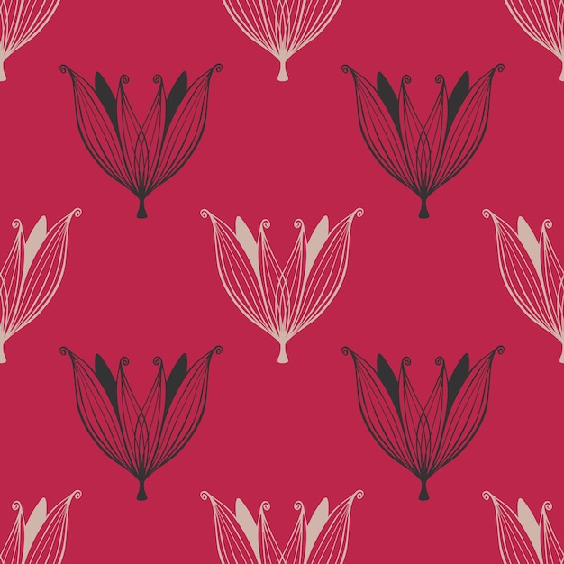 Pattern Viva Magenta color of the year 2023 with doodle flowers.