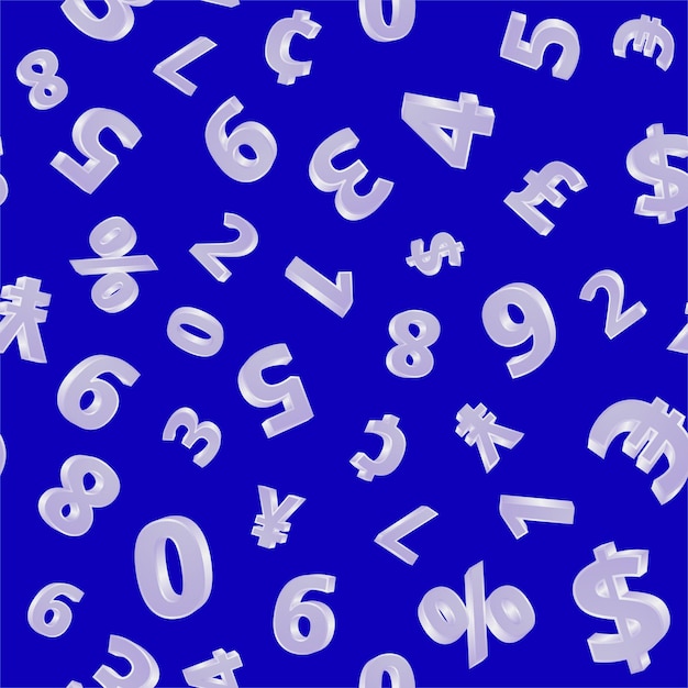 A pattern of volumetric numbers on a blue background for printing and decoration. 3d.Vector illustration.