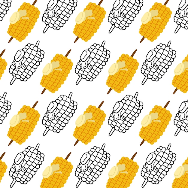 Pattern wallpaper with food on a white background Grilled corn appetizer hand drawn