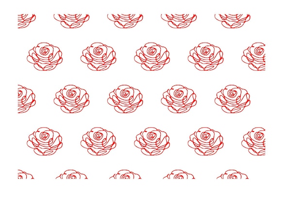 Pattern of White Roses with Delicate Red Outlines