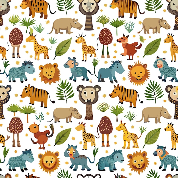 Vector a pattern of wild animals on a white background