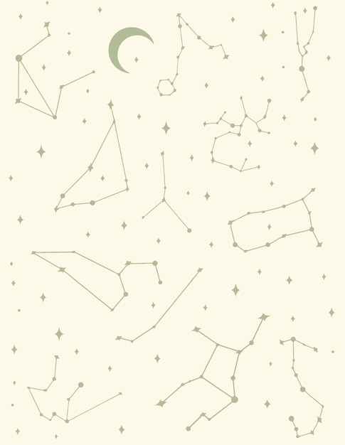 Vector pattern with all zodiac signs and moon.