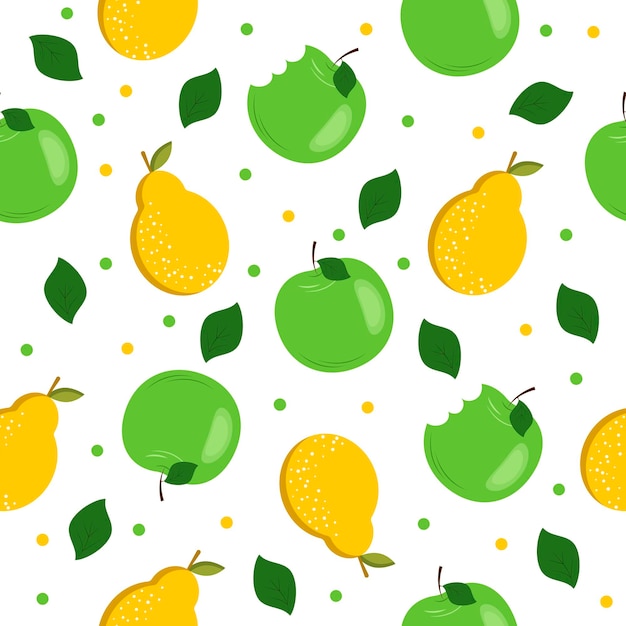 Pattern with apples and pears on a white background