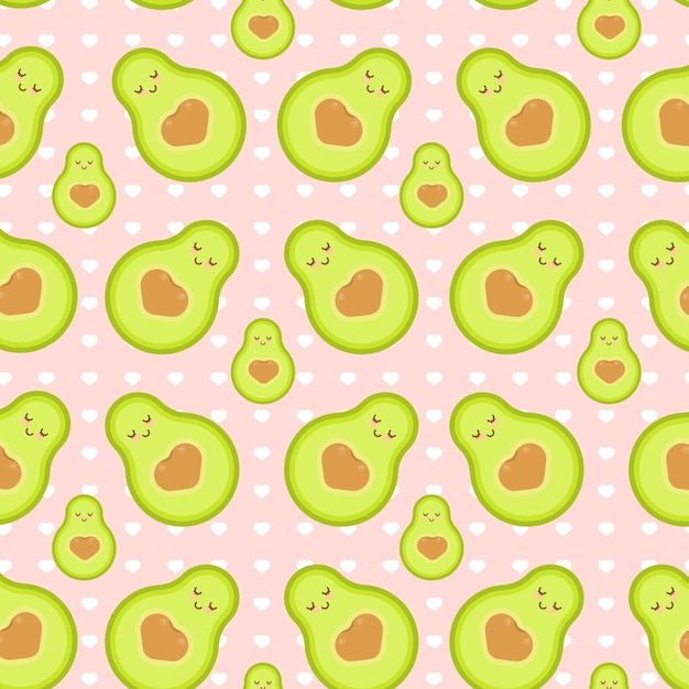 Pattern with avocado texture with hearts Seamless pattern on a pink background with white hearts