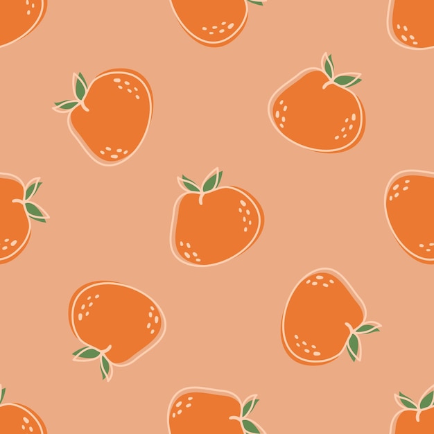 Pattern with beautiful fruits Hand drawn style orange fruits on a pink background