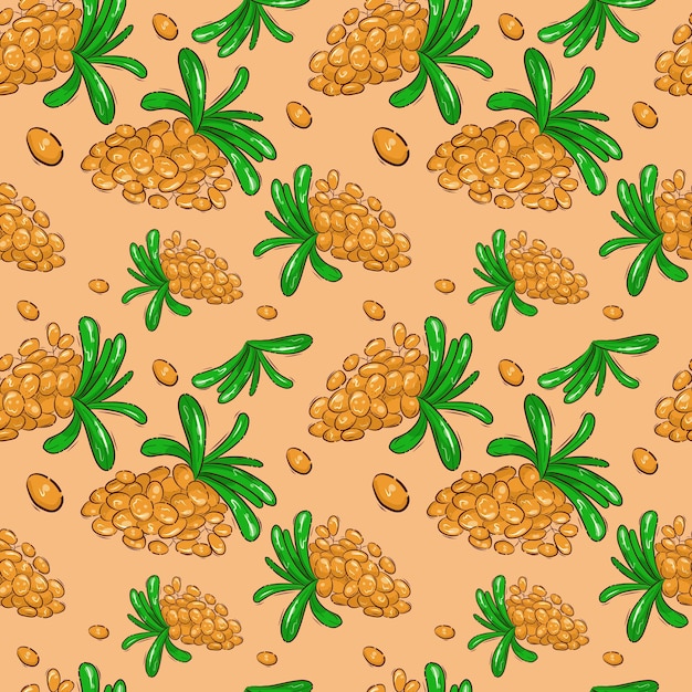 A pattern with berries Background of sea buckthorn bushes Seamless vector background