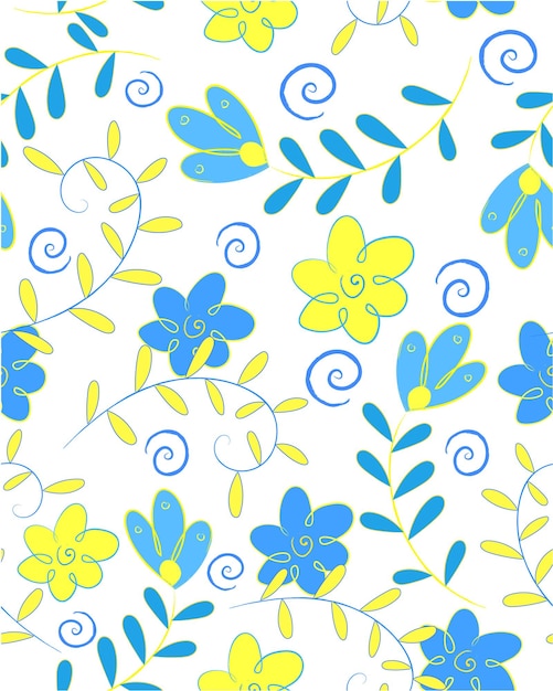 Pattern with blueyellow flowers and leafs