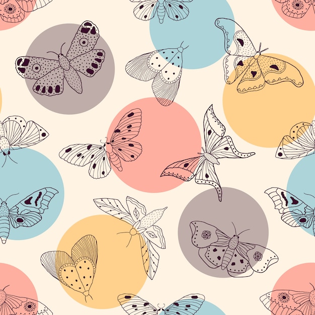 Vector pattern with butterflies and moths