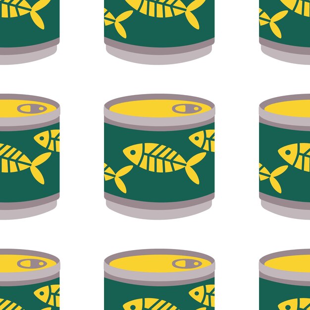 Pattern with canned fish for animals cats tin can with fish label