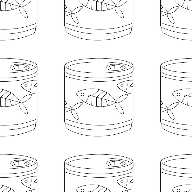 Pattern with canned fish for animals cats tin can with fish label