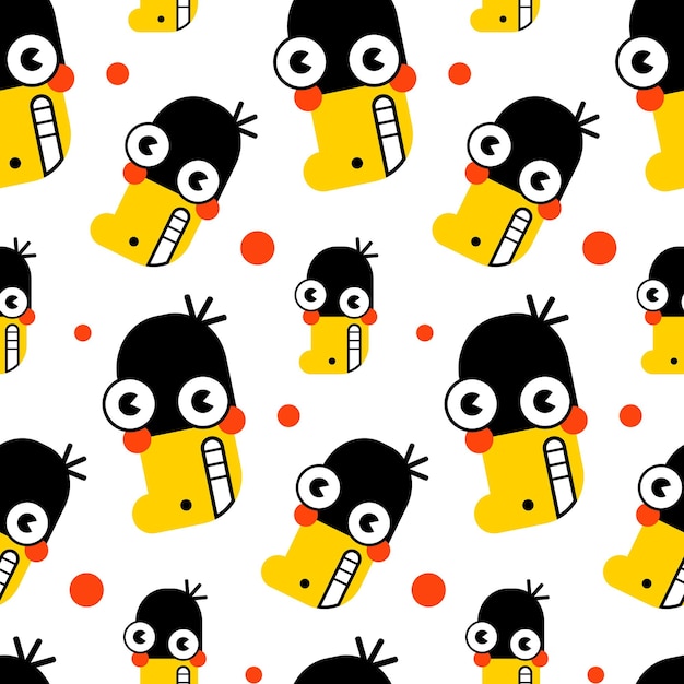 Pattern with cartoon black duck