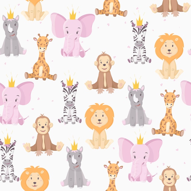 pattern with cartoon wild African multicolored animals.