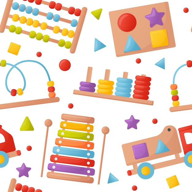 Pattern with children's educational toys. cartoon style