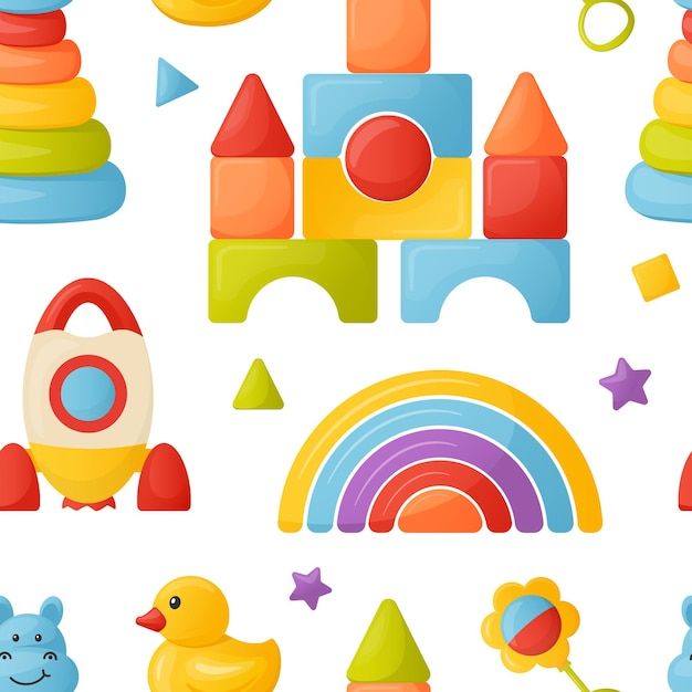 Pattern with children's toys. vector colorful illustration in cartoon style