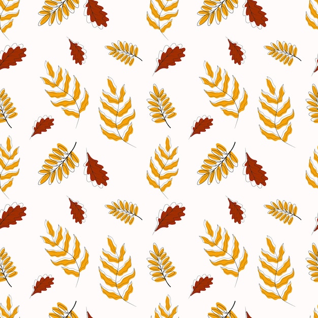 Pattern with colorful autumn leaves outline and paint